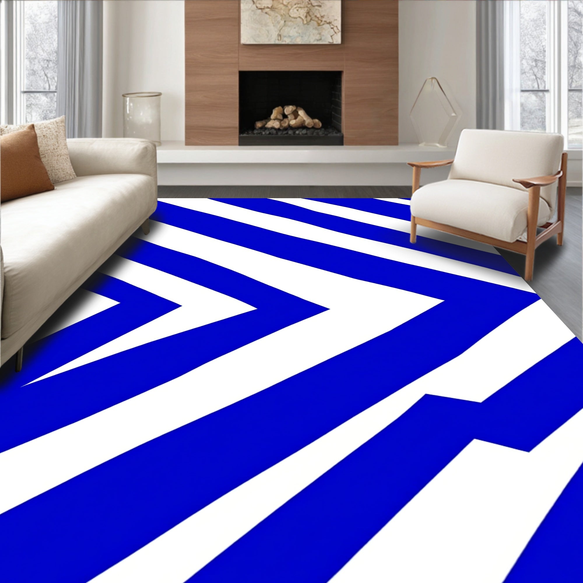 Bold Blue Diagonal Stripe Rug