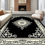 Monochrome Elegant Floral Medallion Border Rug