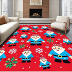 Cute Gnomes Snowflakes Red Christmas Rug