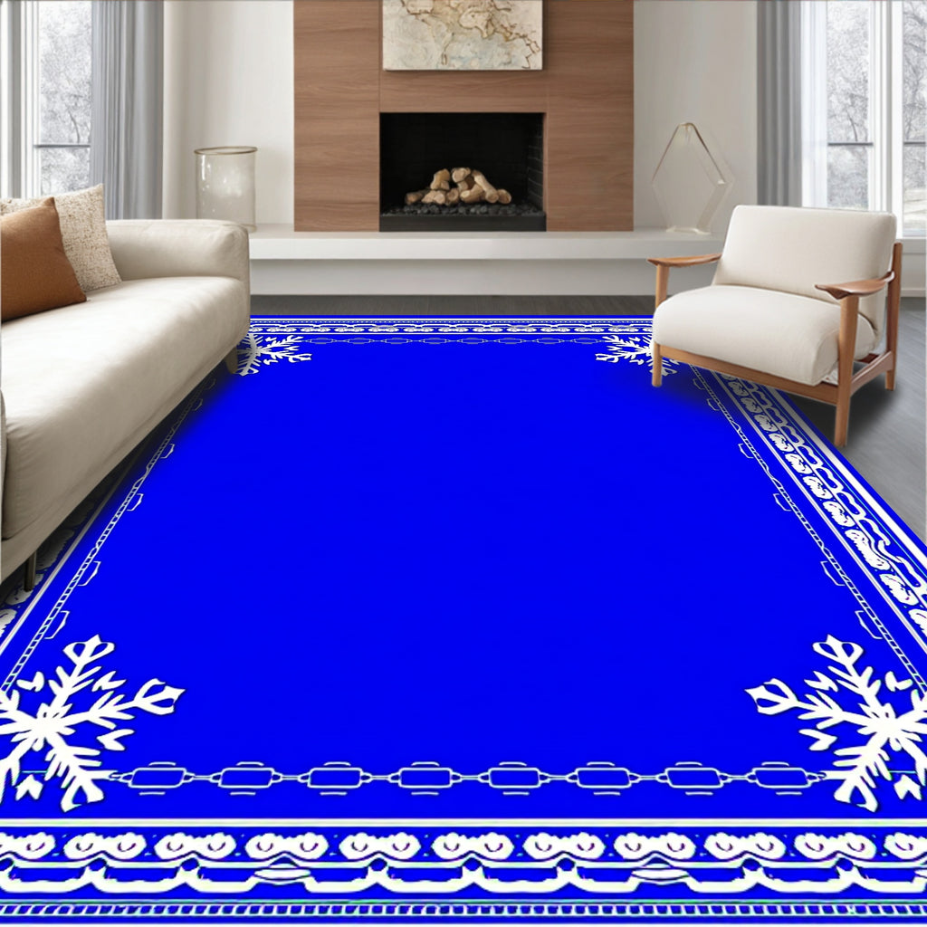 Winter Blue Snowflake Border Rug
