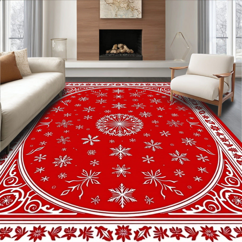 Crimson Snowflake Mandala Frame Rug
