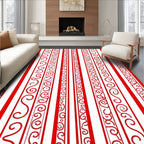 Crimson Red Vertical Swirl Border Rug