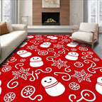 Joyful Red Snowman Snowflake Swirls Rug