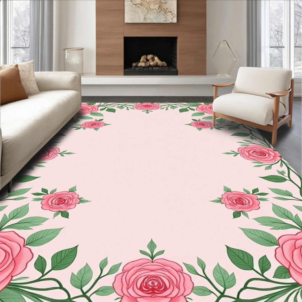 Pink Rose Vine Garland Rug