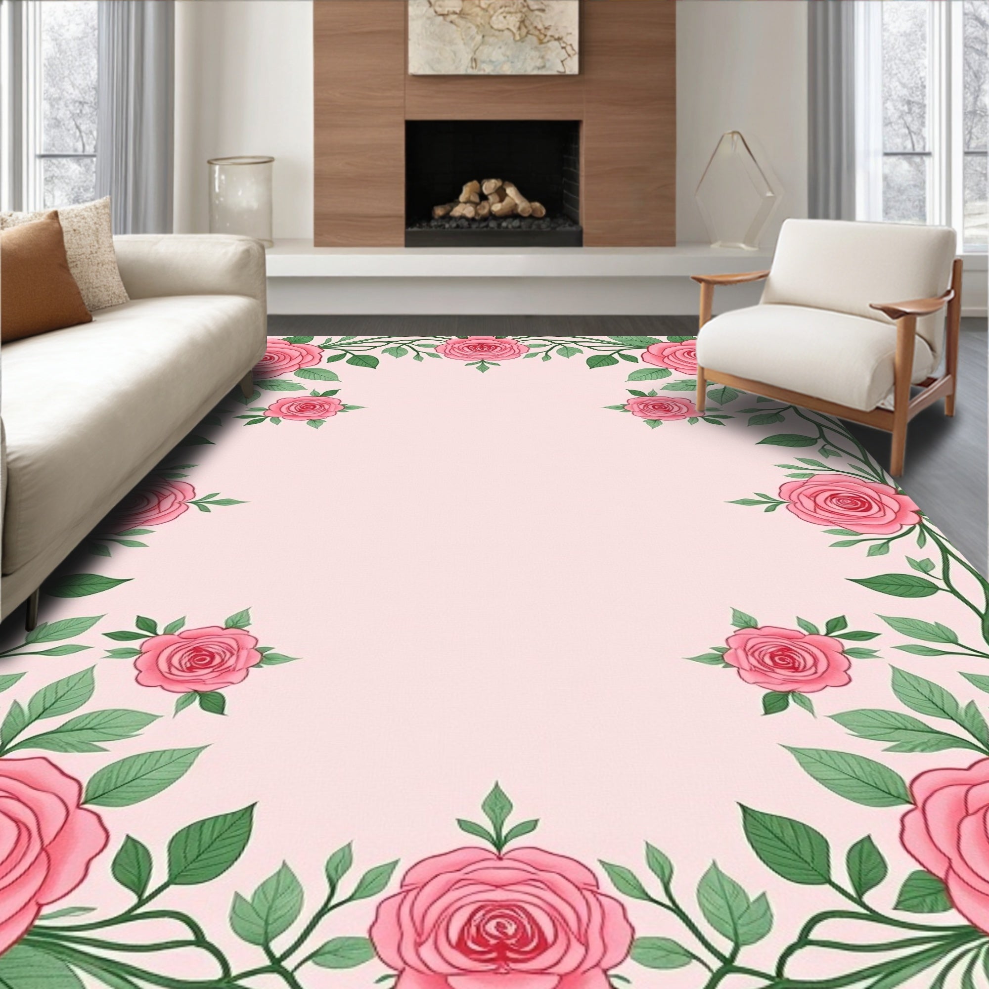 Pink Rose Vine Garland Rug