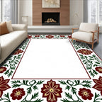 Crimson Golden Floral Vine Border Rug