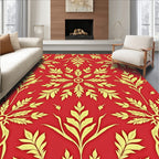 Golden Floral Burst Red Background Rug