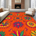 Vibrant Orange Floral Medallion Tapestry Rug