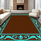 Brown and Teal Scrollwork Border Rug