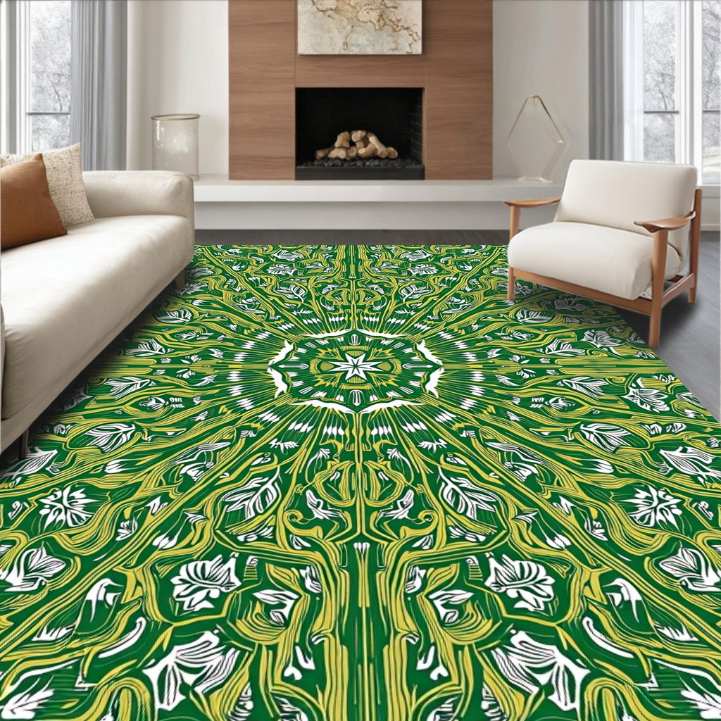 Emerald White Floral Starburst Rug