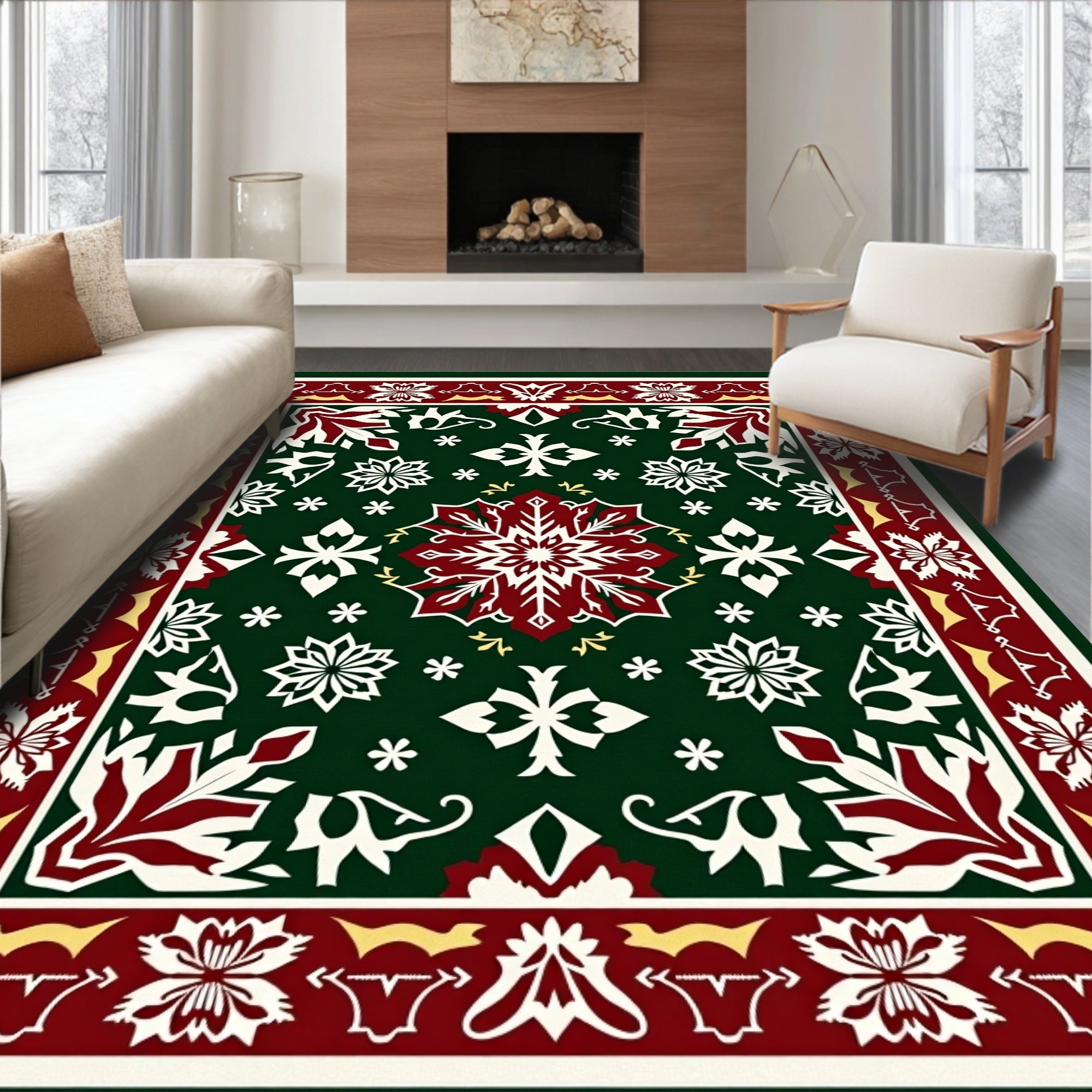 Deep Emerald Festive Floral Medallion Rug