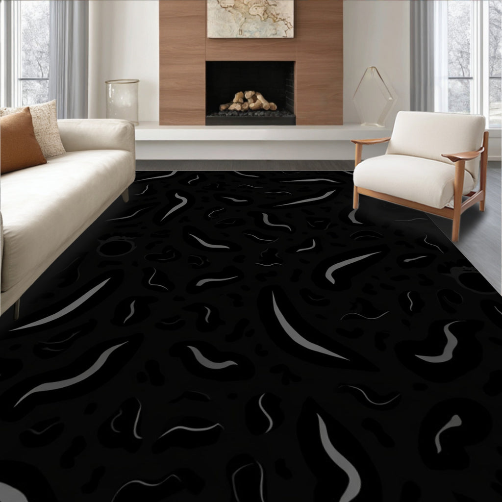 Dark Gray Abstract Organic Shapes Rug