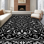 Black White Floral Mandala Symmetry Rug