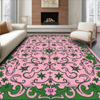 Pink Floral Scrollwork Art Deco Rug
