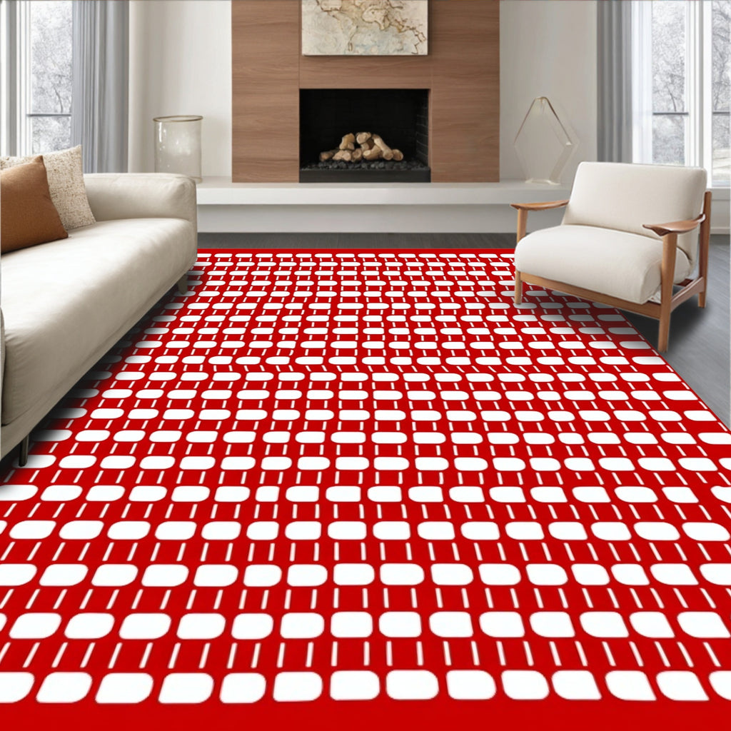 Crimson White Interlocking Geometric Rug