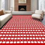 Crimson White Interlocking Geometric Rug