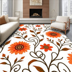 Retro Orange Floral Swirls Rug