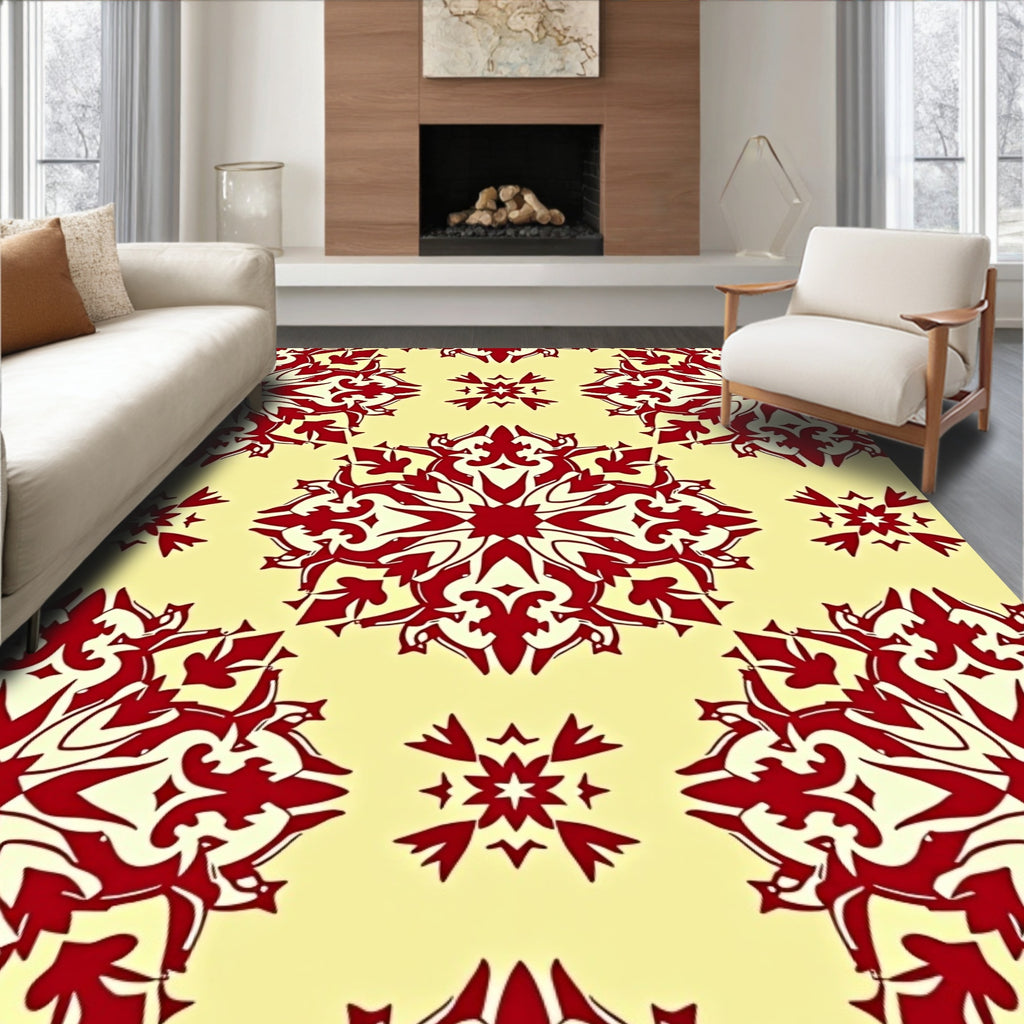 Crimson Mandala Red Floral Arrangement Rug