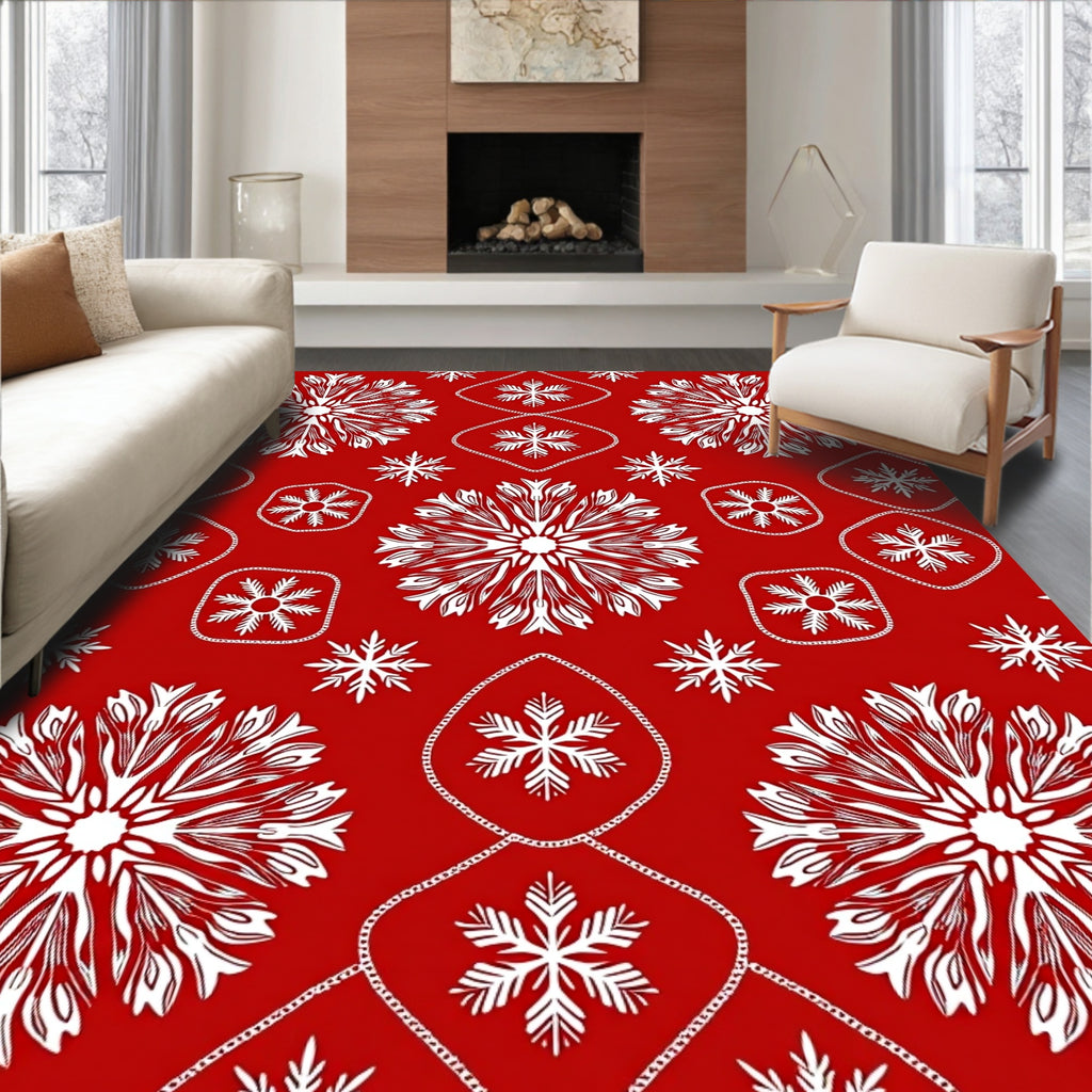 Crimson Snowflakes Medallion Arrangement Rug