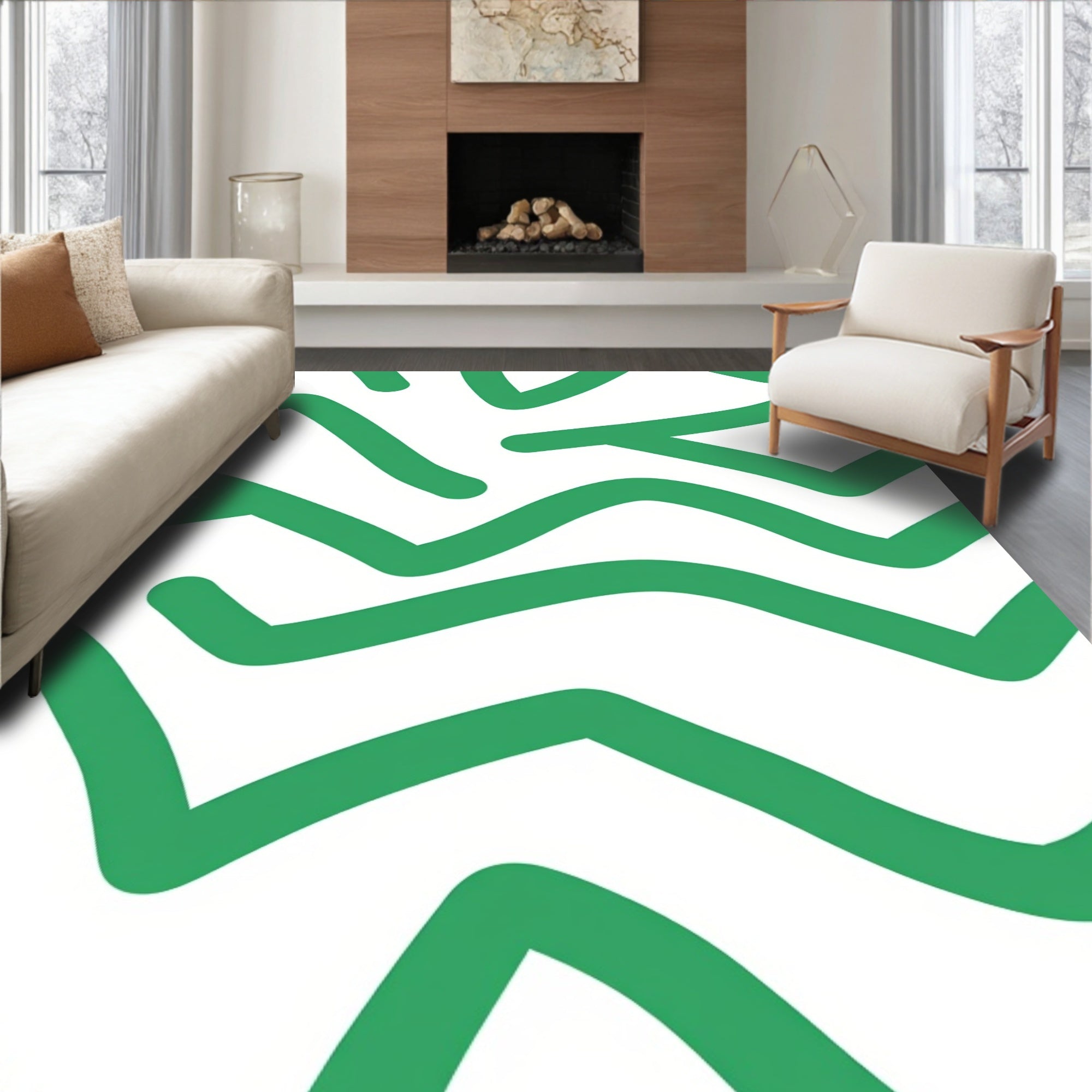 Bold Green Wavy Strokes Rug