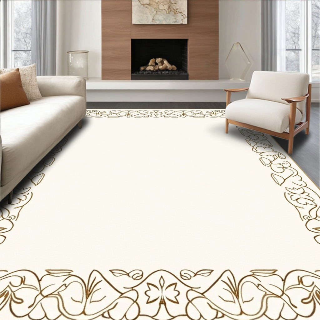 Ornate Gold Botanical Border Art Rug