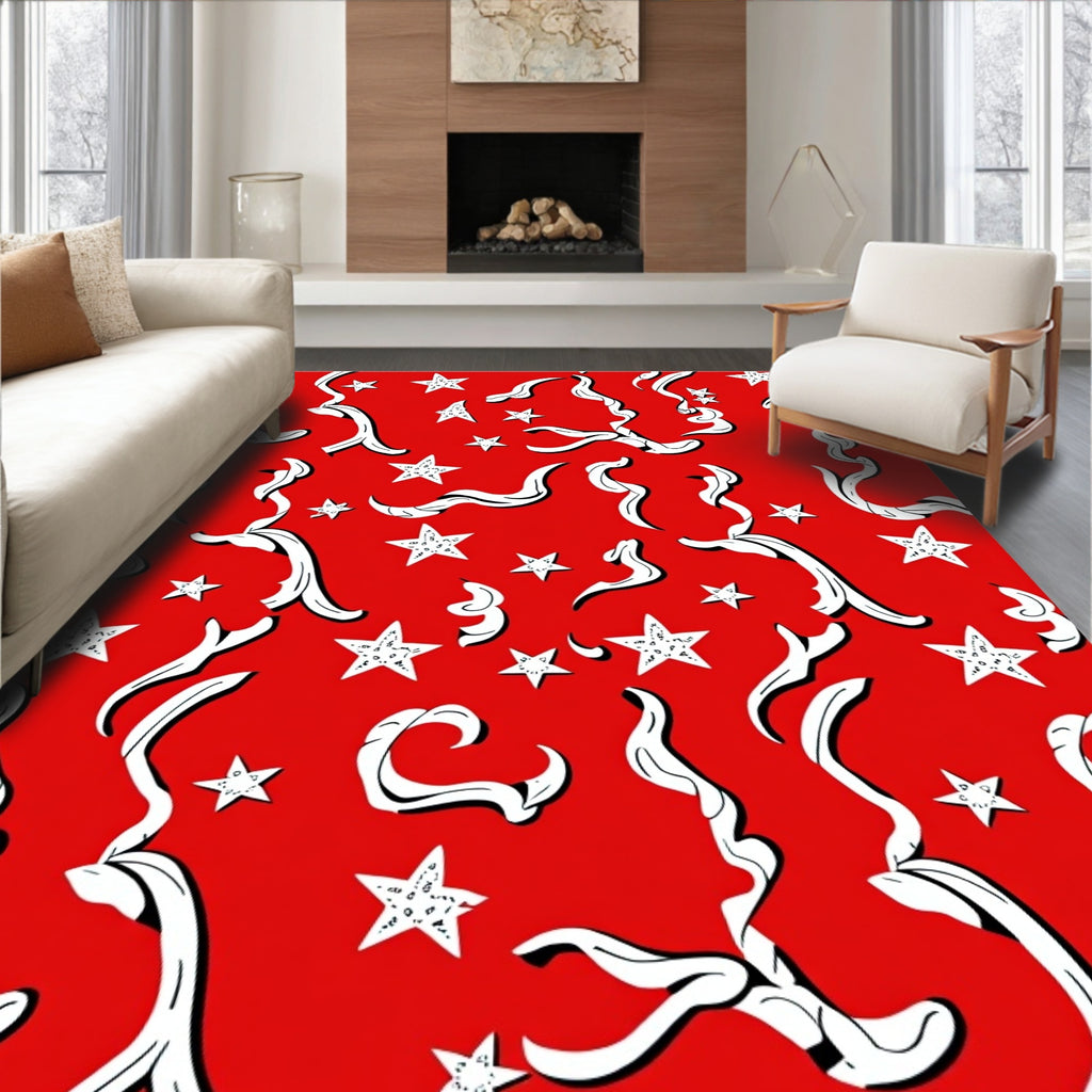 Crimson Star Whimsical Swirls Rug