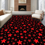 Red Star Scattered Black Background Rug