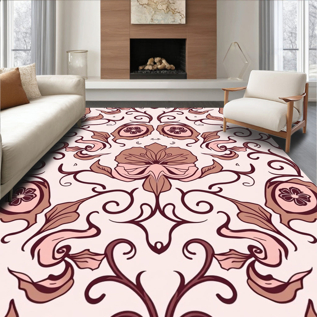 Floral Swirl Crimson Pink Accent Rug