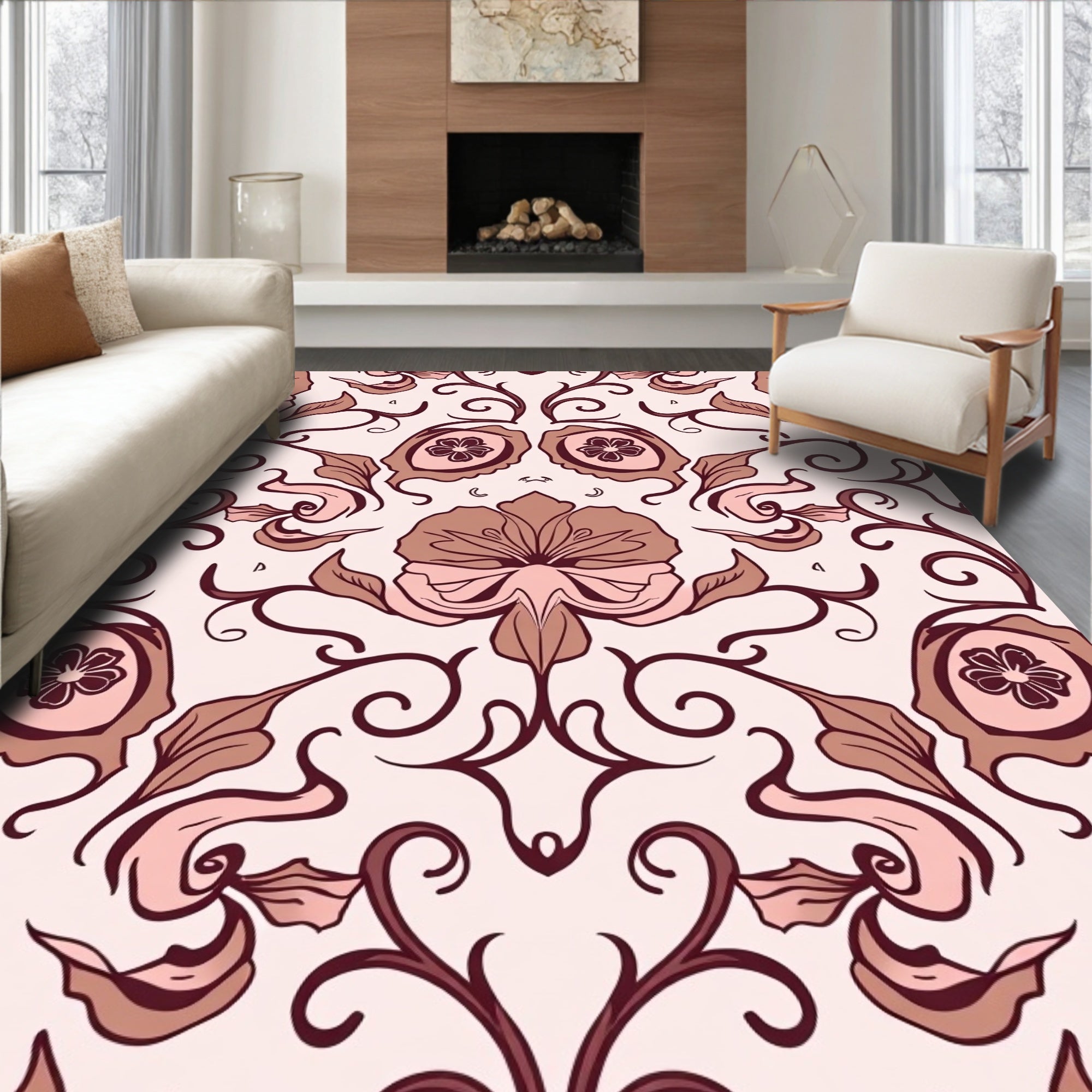 Floral Swirl Crimson Pink Accent Rug