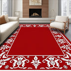 Crimson White Floral Border Accent Rug