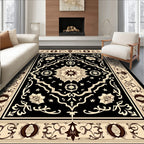 Black and Tan Floral Medallion Rug