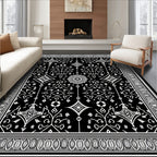 Black White Ornamental Diamond Medallion Rug