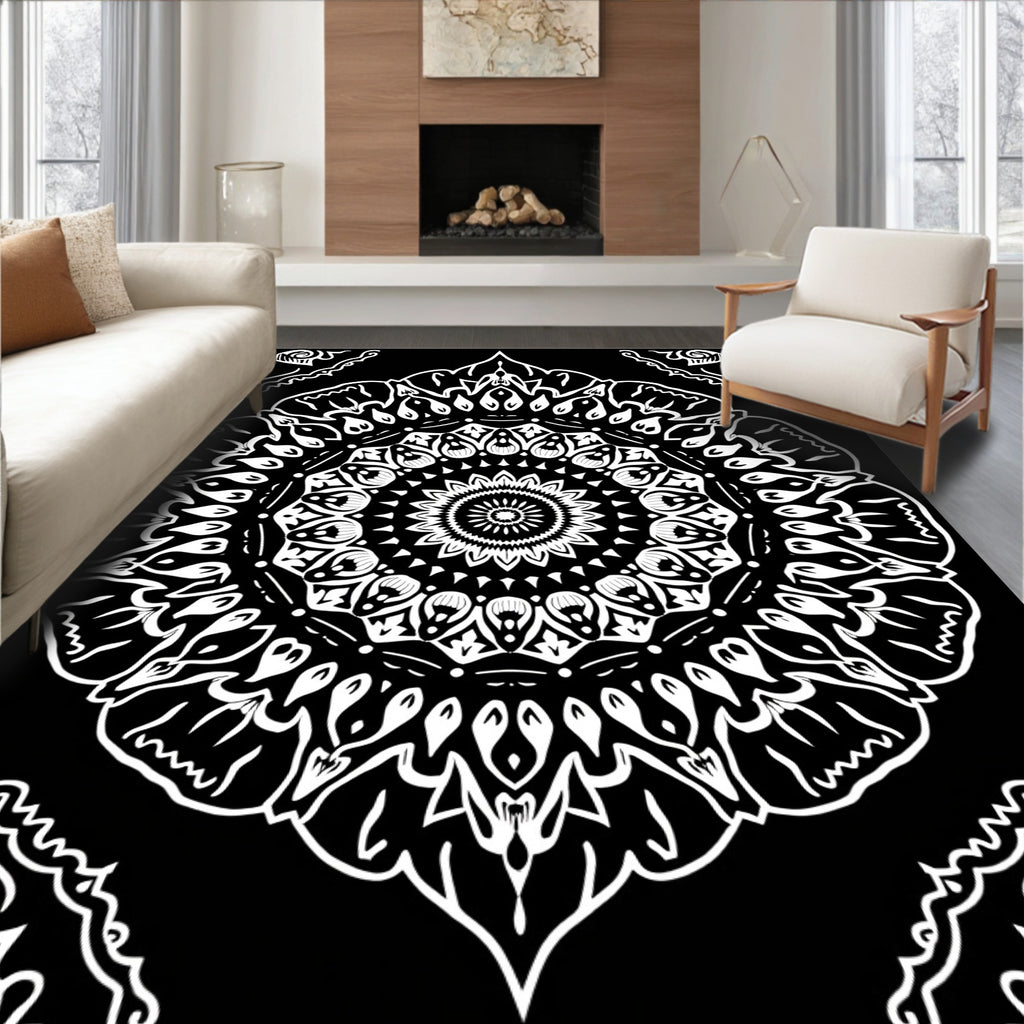 Monochromatic Classic Mandala Floral Rug