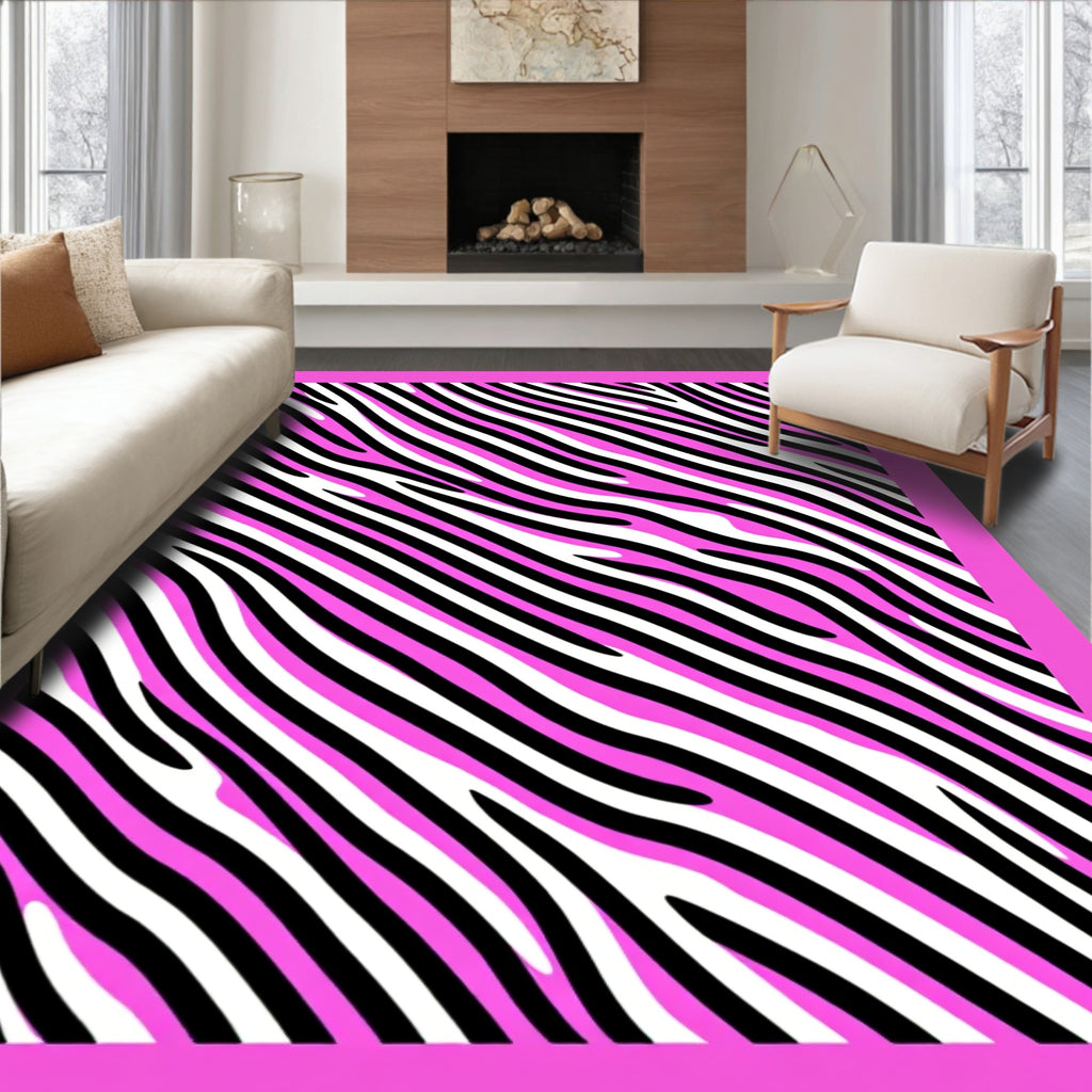 Fierce Pink Black Zebra Stripes Rug