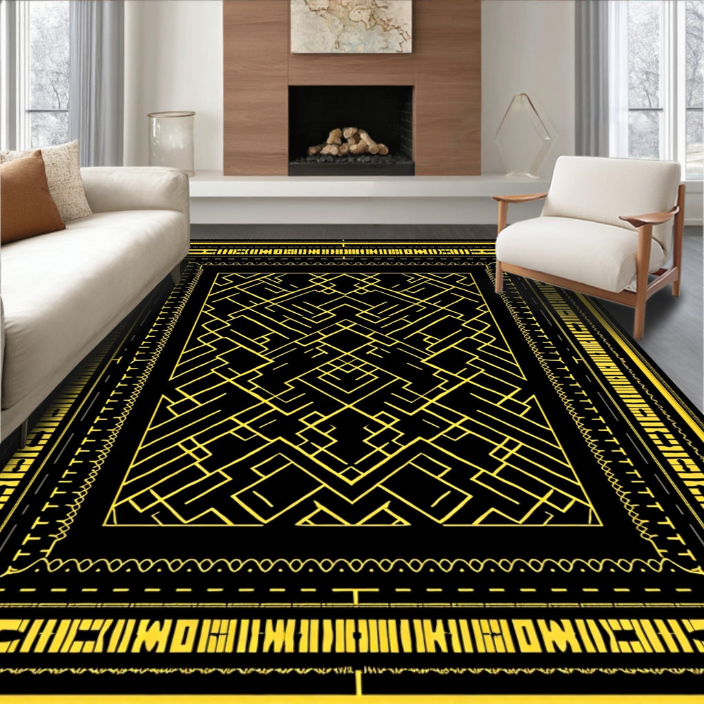 Yellow Geometric Interlocking Lines Rug