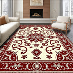 Crimson Floral Scrollwork Medallion Accent Rug