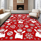 Merry Snowman Snowflake Red Whimsy Rug