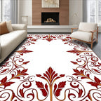 Dark Red Leaf Scroll Vine Border Rug