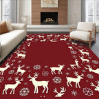 Crimson Reindeer Snowflake Border Rug