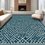 Deep Blue Geometric Maze Labyrinth Rug