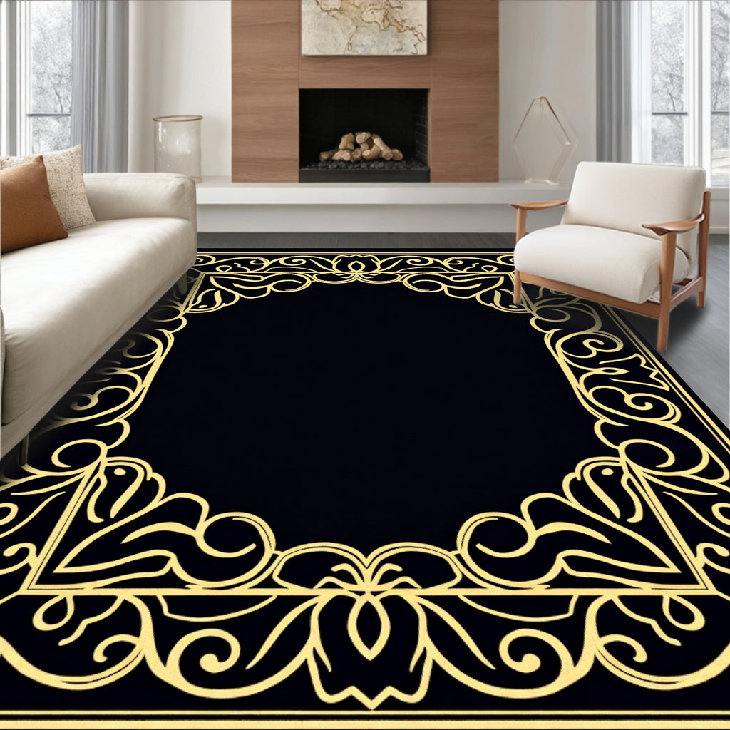Gold Floral Frame on Black Rug