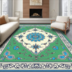 Green Blue Cream Floral Medallion Frame Rug