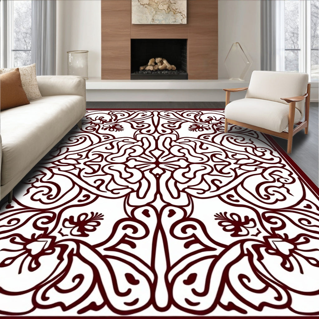 Burgundy Floral Scrollwork Medallion Rug