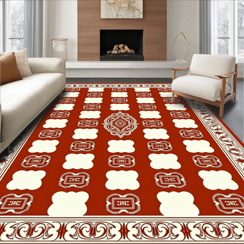 Crimson Cream Vintage Ornamental Lattice Rug