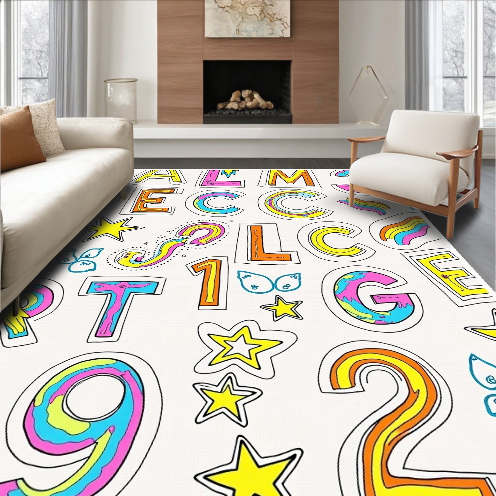 Colorful Alphabet And Numbers Collage Rug