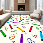 Rainbow Crayons Whimsical Doodle Rug