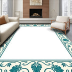 Cream Teal Floral Vine Border Rug