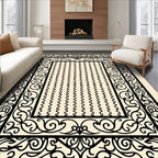 Black Ivory Ornate Scroll Border Rug