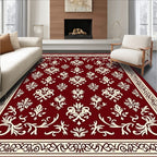 Crimson Ivory Floral Damask Rug