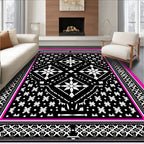 Black White Floral Diamond Border Rug